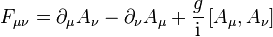 F_{\mu\nu}=\partial_\mu A_\nu-\partial_\nu A_\mu+\frac{g}{\mathrm{i}}\left[A_\mu,A_\nu\right]